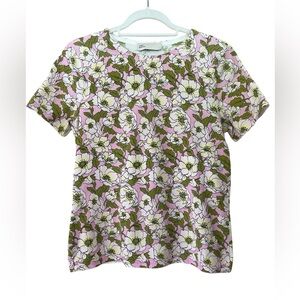 TORY BURCH Green and Pink Floral Cotton T Shirt Size S